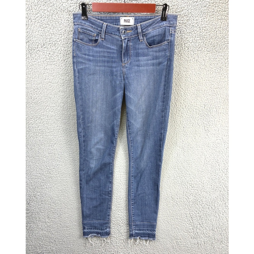 PAIGE Verdugo Ankle Skinny Jeans Womens 28 Blue Medium Wash Raw Fray Hem
